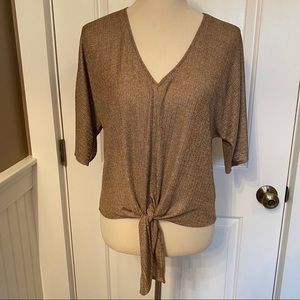 VERONICA M. TOP GOLD METALLIC V-NECK TIE WAIST DOLMAN SHORT SLEEVE Size XS